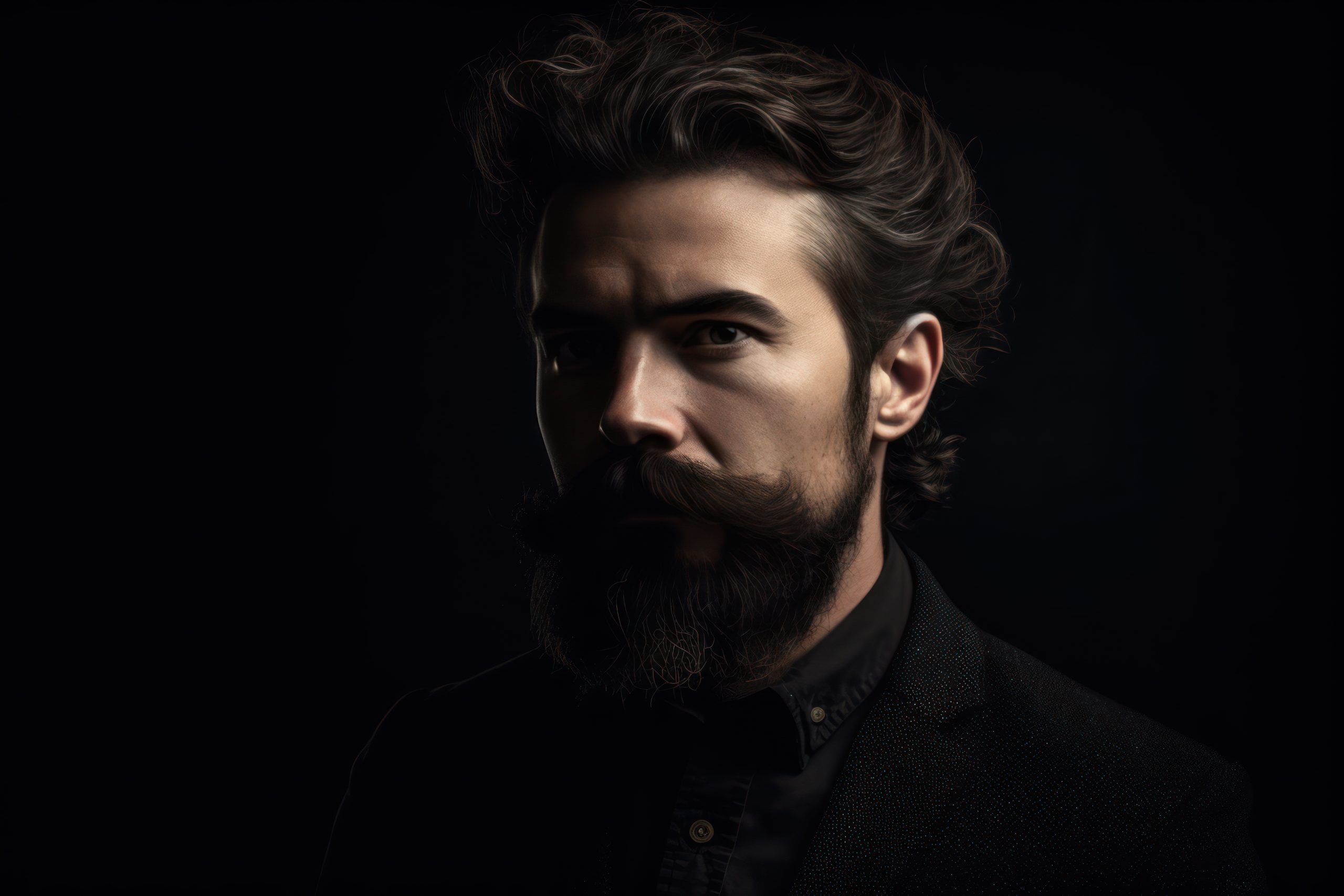 portrait of a men with beard and mustache in studio black background