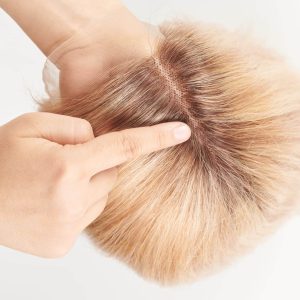 Natural looking blonde wig close-up details, natural hair, extension system